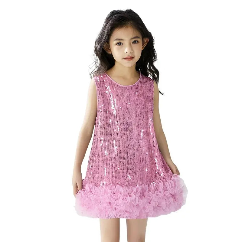 Gonna gilet con paillettes per bambine per bambini Abiti senza maniche solidi 2025 Abito da principessa per compleanno nuova ragazza per bambini 2-8 anni L510