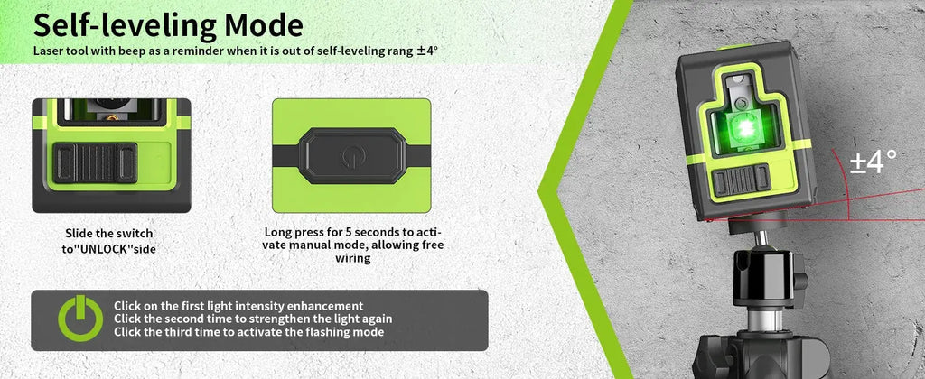 Lfine Livello Laser 2 Linee Croce Livello Verde Laser Orizzontale Verticale Nivel Laser automatico 360 ° Strumenti di livello laser autolivellanti
