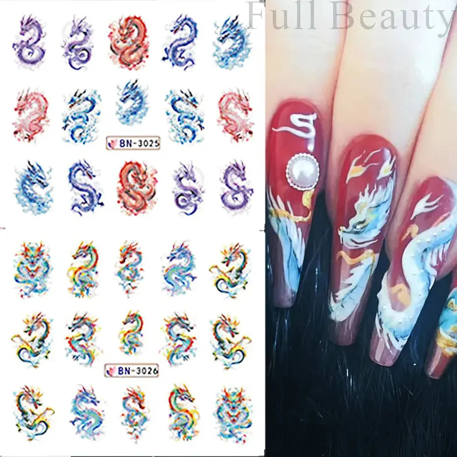 Adesivi per unghie ad acqua con decalcomania del drago Cursore di design per unghie di Capodanno Sfregamento su adesivi per trasferimento Decorazione Accessori per manicure Strumento