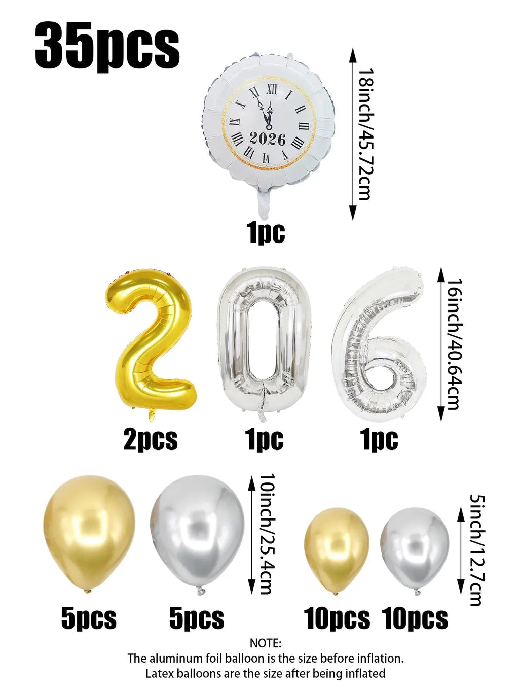 Set di palloncini per Capodanno 35 pezzi 2026, adatto per decorazioni per feste a tema Capodanno, festa di Capodanno 2026, compleanno, cerimonia di laurea