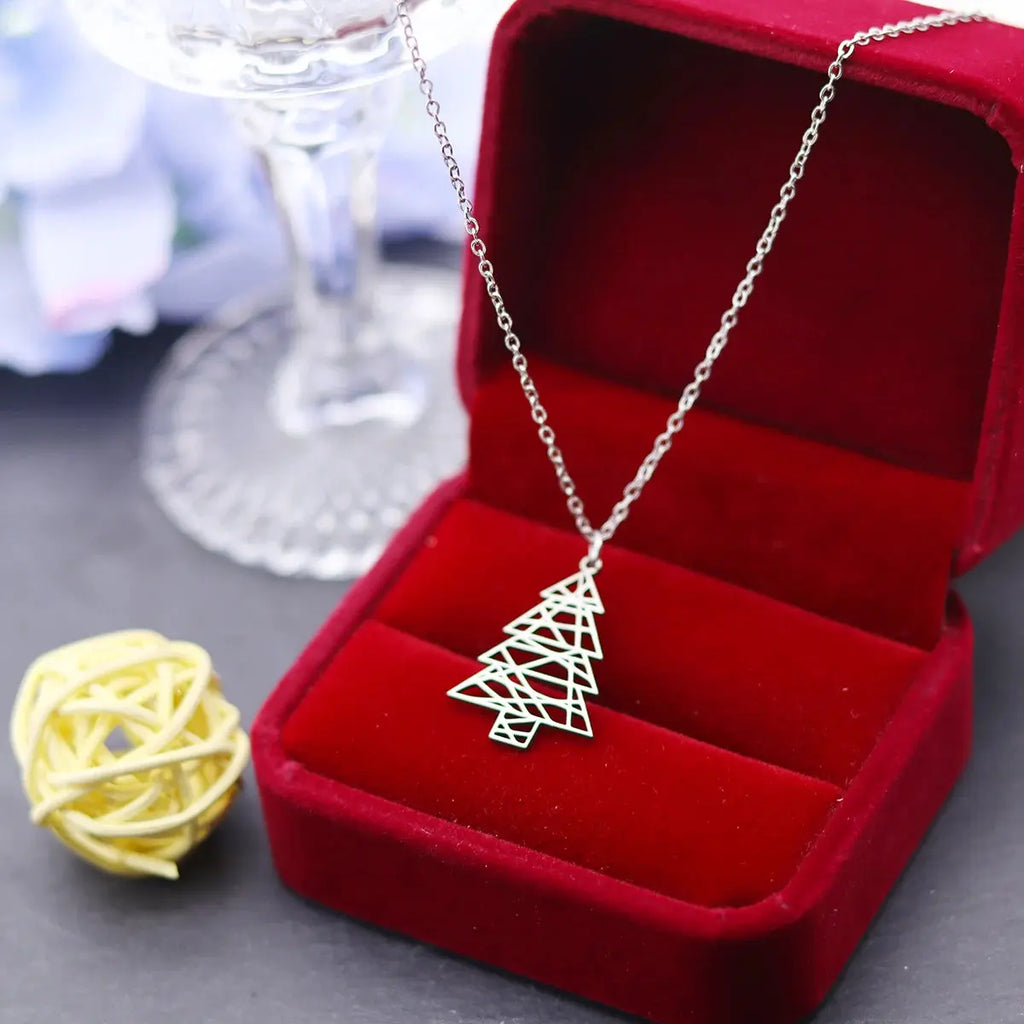 QIAMNI Collane natalizie per donne Ragazze Ciondolo albero di Natale Girocollo in acciaio inossidabile Catena per collo Gioielli di Capodanno Regalo di compleanno