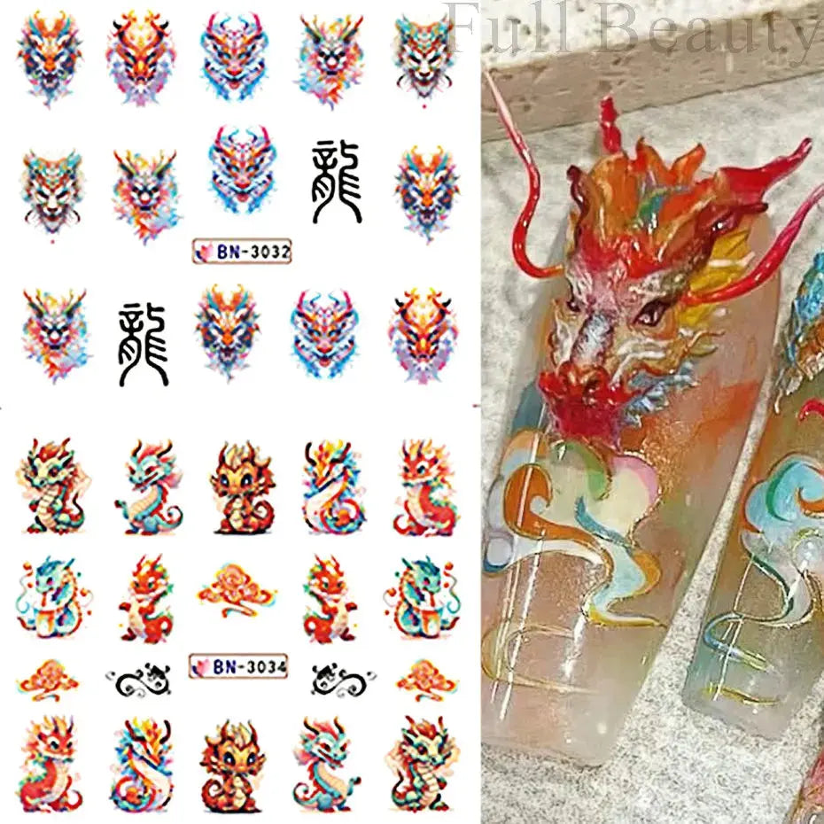 Adesivi per unghie ad acqua con decalcomania del drago Cursore di design per unghie di Capodanno Sfregamento su adesivi per trasferimento Decorazione Accessori per manicure Strumento