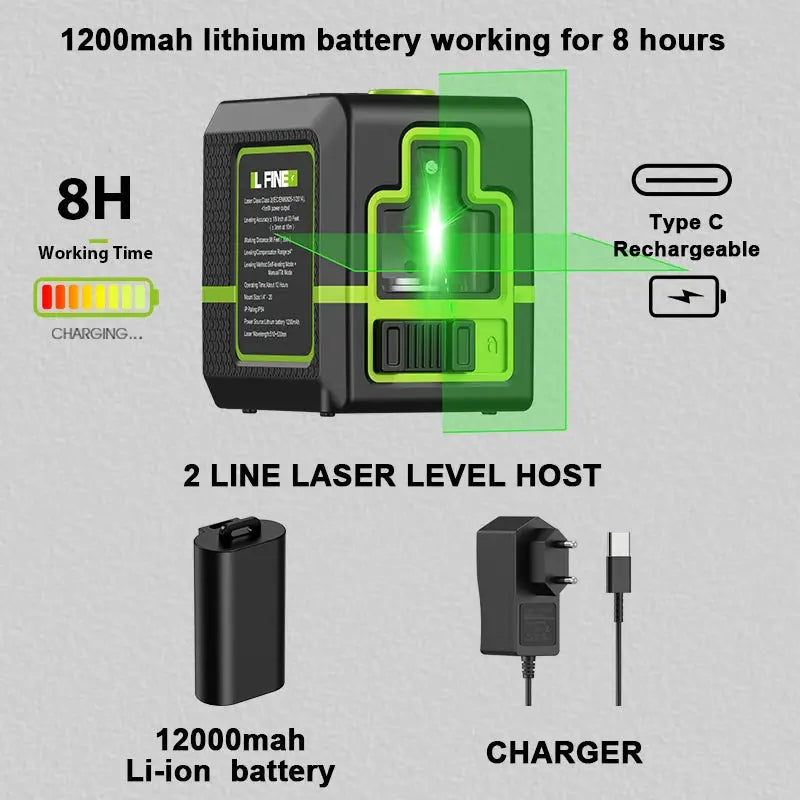 Lfine Livello Laser 2 Linee Croce Livello Verde Laser Orizzontale Verticale Nivel Laser automatico 360 ° Strumenti di livello laser autolivellanti