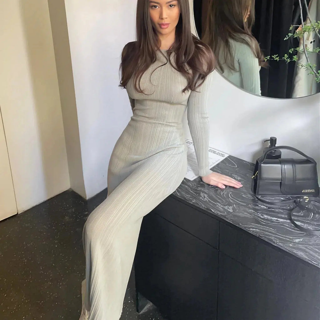 Hirigin manica lunga Slim Knit Maxi Dress per le donne vita alta Casual Fashion elegante Party Dress Skinny Summer Female Dress