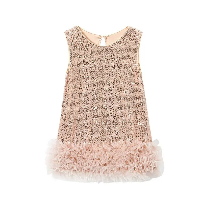 Gonna gilet con paillettes per bambine per bambini Abiti senza maniche solidi 2025 Abito da principessa per compleanno nuova ragazza per bambini 2-8 anni L510