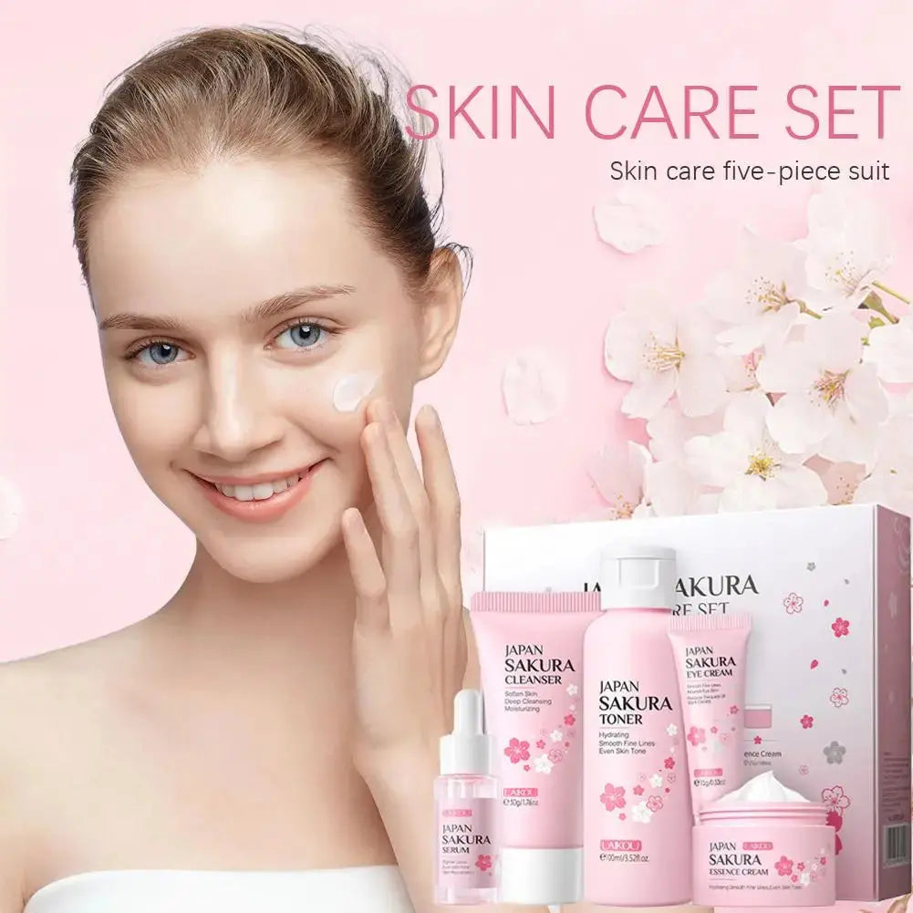 5/3 pz/set Sakura Set Per La Cura Della Pelle Crema Per Il Viso Siero Toner Detergente Per Il Viso Crema Solare Crema Per Gli Occhi Confezione Regalo Viso Set Per La Cura Della Pelle Prodotto
