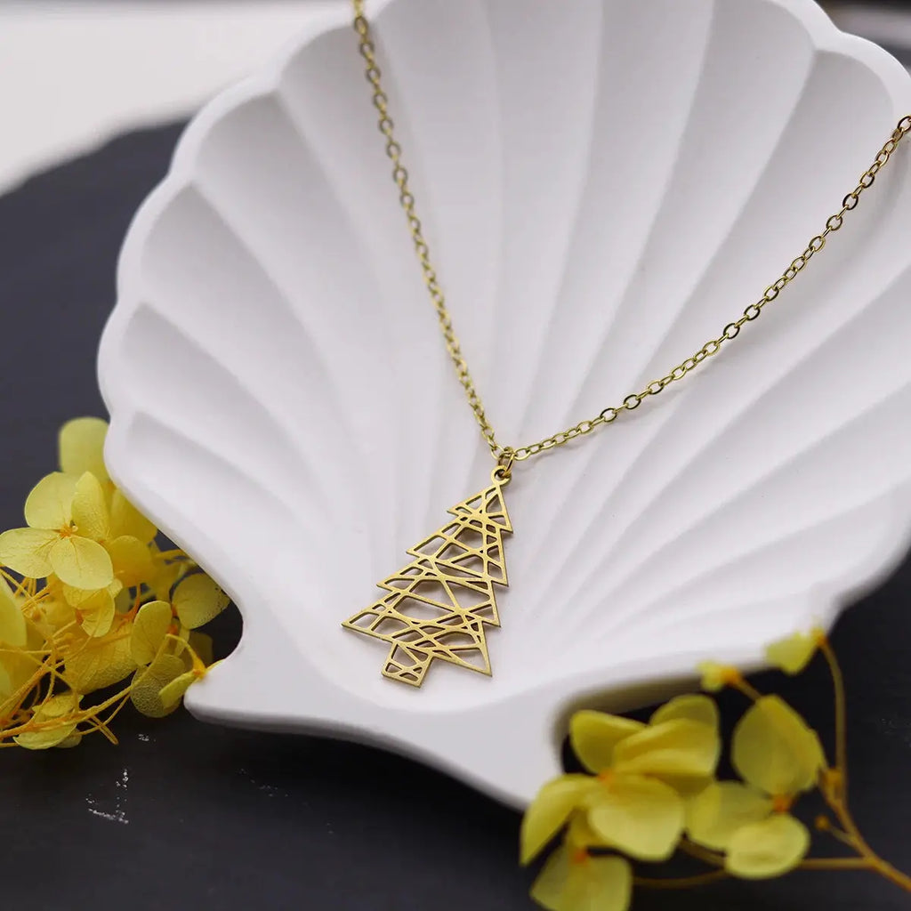 QIAMNI Collane natalizie per donne Ragazze Ciondolo albero di Natale Girocollo in acciaio inossidabile Catena per collo Gioielli di Capodanno Regalo di compleanno