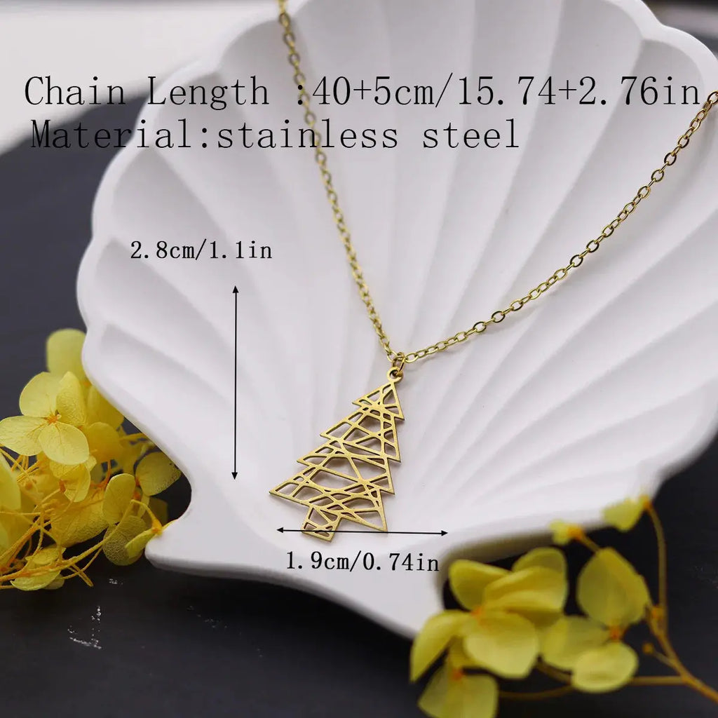 QIAMNI Collane natalizie per donne Ragazze Ciondolo albero di Natale Girocollo in acciaio inossidabile Catena per collo Gioielli di Capodanno Regalo di compleanno