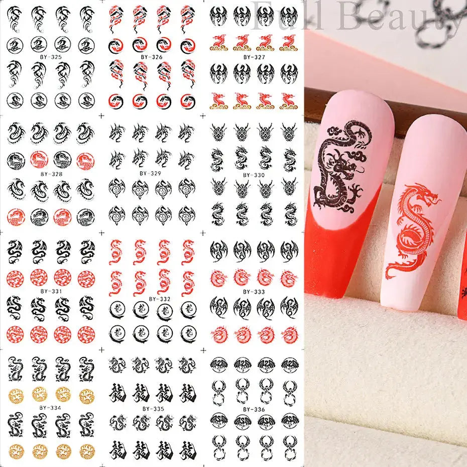Adesivi per unghie ad acqua con decalcomania del drago Cursore di design per unghie di Capodanno Sfregamento su adesivi per trasferimento Decorazione Accessori per manicure Strumento