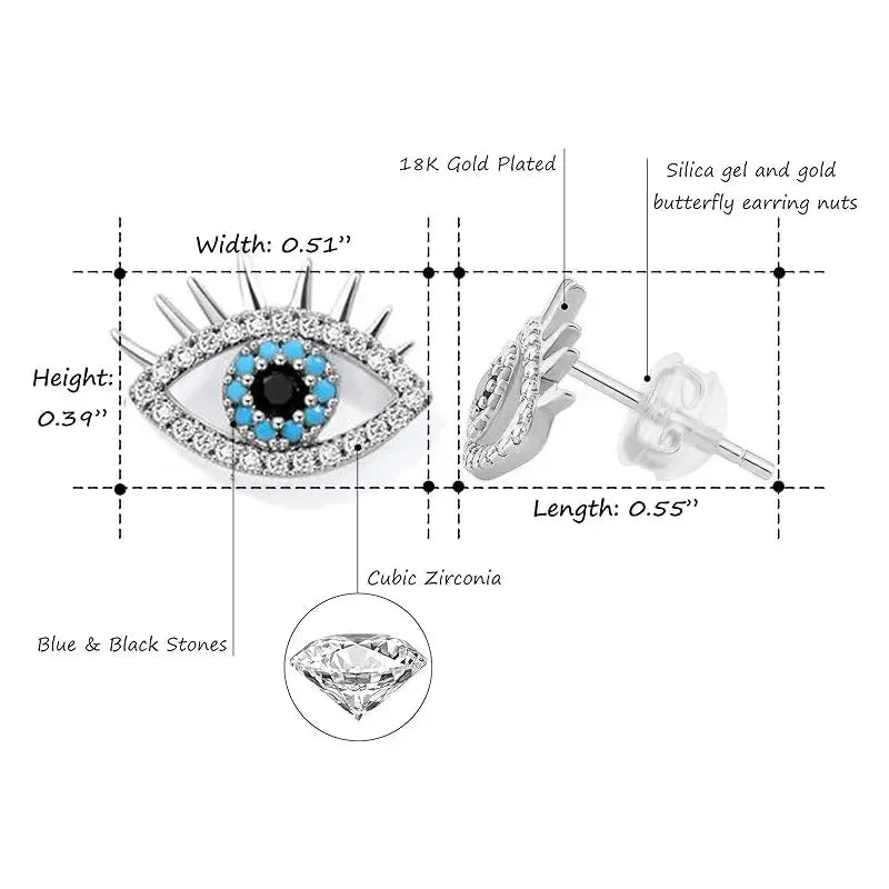 YILUOCD 925 Sterling Silver Zircone Blu Evil Eye Orecchini con perno per le donne Semplice Demon Eyes Piercing Gioielli Regalo di Capodanno