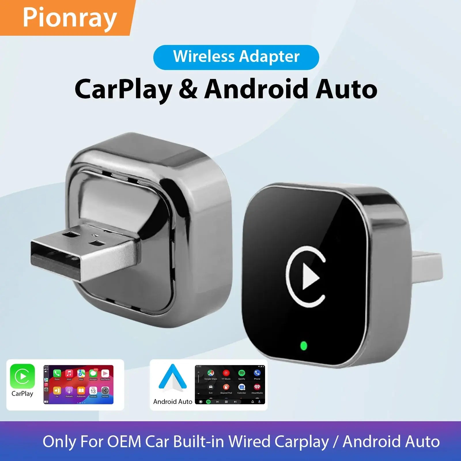 Nuovo adattatore wireless CarPlay Pionray 2 in 1 e adattatore wireless Android Auto, WiFi 5Ghz Type-C/USB Plug Play CarPlay Wireless