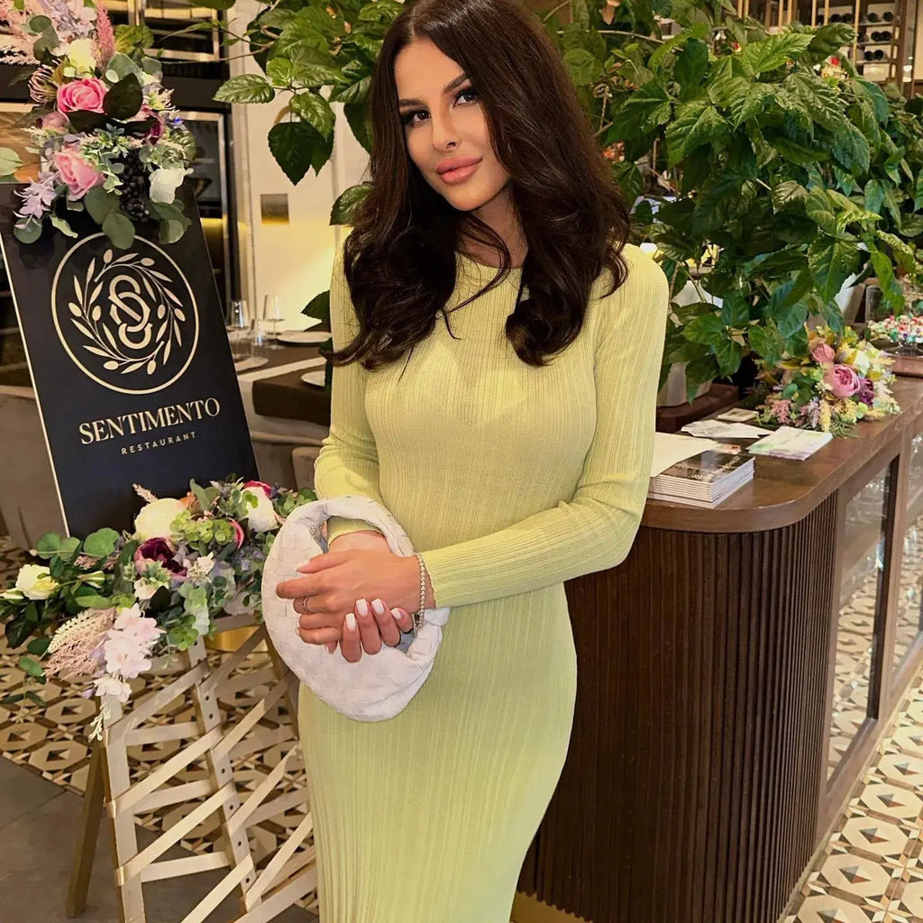 Hirigin manica lunga Slim Knit Maxi Dress per le donne vita alta Casual Fashion elegante Party Dress Skinny Summer Female Dress