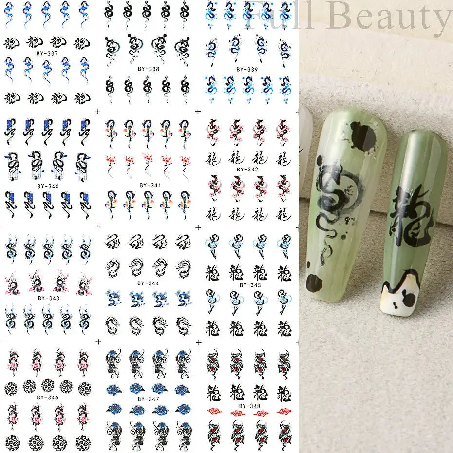 Adesivi per unghie ad acqua con decalcomania del drago Cursore di design per unghie di Capodanno Sfregamento su adesivi per trasferimento Decorazione Accessori per manicure Strumento